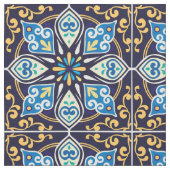 Gelbe und blaue Azulejos-Stoffe Stoff (Nahaufnahme)