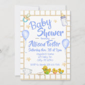 Gelbe und blaue Babydusche Einladung (Vorderseite)