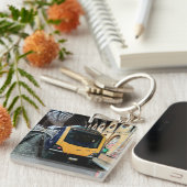 Gelbe und blaue Bahn am Bahnhof York Schlüsselanhänger (Vorderseite rechts)