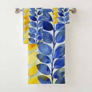 Gelbe und blaue Blätter Badhandtuch Set