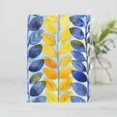 Gelbe und blaue Blätter Dankeskarte (Stehend Vorderseite)