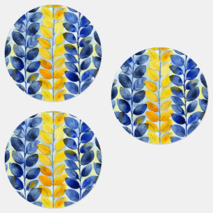 Gelbe und blaue Blätter Etiketten