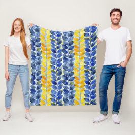 Gelbe und blaue Blätter Fleecedecke