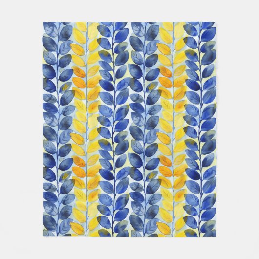 Gelbe und blaue Blätter Fleecedecke (Vorderseite)