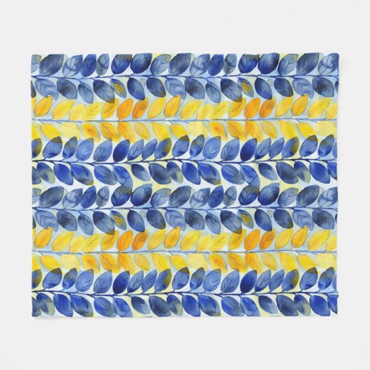 Gelbe und blaue Blätter Fleecedecke (Vorderseite (Horizontal))