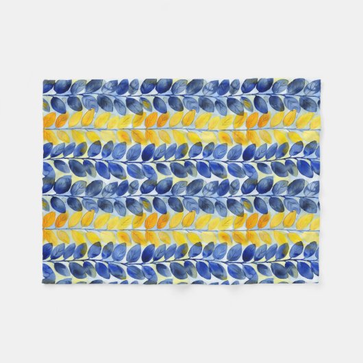 Gelbe und blaue Blätter Fleecedecke (Vorderseite (Horizontal))