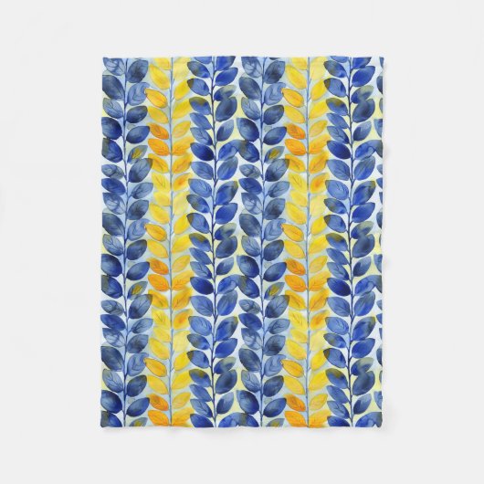 Gelbe und blaue Blätter Fleecedecke (Vorderseite)