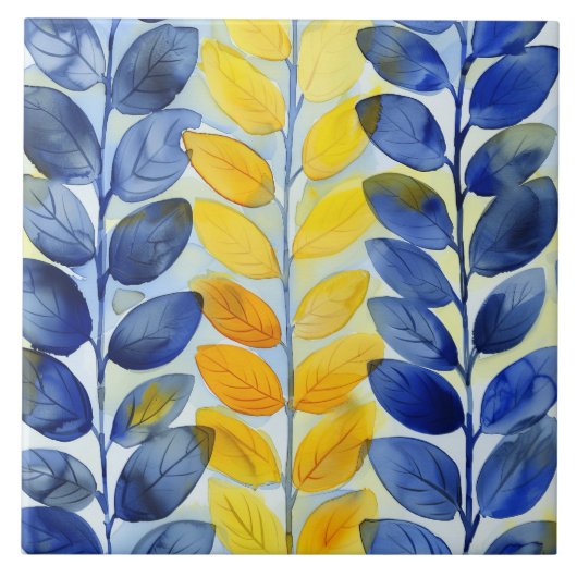 Gelbe und blaue Blätter Fliese (Vorderseite)