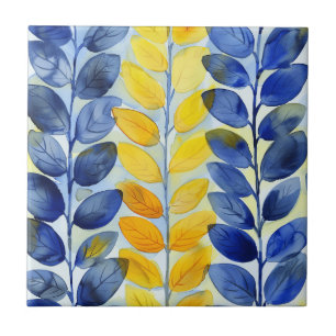 Gelbe und blaue Blätter Fliese