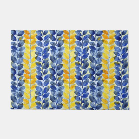 Gelbe und blaue Blätter Fußmatte (Vorderseite)