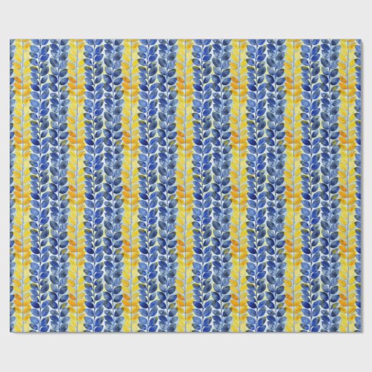 Gelbe und blaue Blätter Geschenkpapier (Flach)