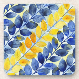 Gelbe und blaue Blätter Getränkeuntersetzer