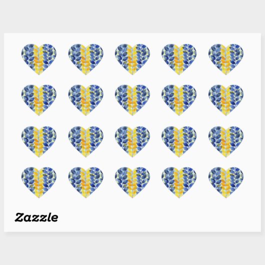 Gelbe und blaue Blätter Herz-Aufkleber (Blatt)