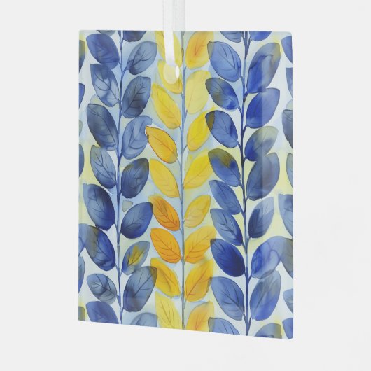 Gelbe und blaue Blätter Ornament Aus Glas (Vorderseite links)