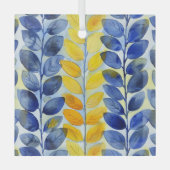 Gelbe und blaue Blätter Ornament Aus Glas (Vorderseite)