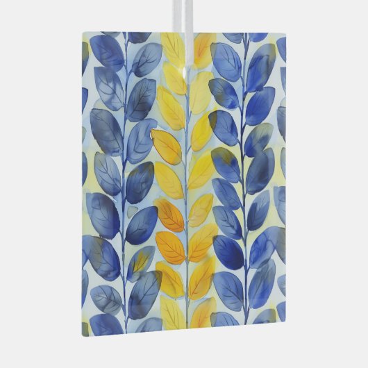 Gelbe und blaue Blätter Ornament Aus Glas (Vorderseite Rechts)