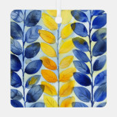 Gelbe und blaue Blätter Ornament Aus Metall (Rückseite)