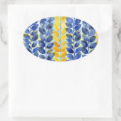 Gelbe und blaue Blätter Ovaler Aufkleber (Tasche)