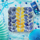 Gelbe und blaue Blätter Pappteller (Party)
