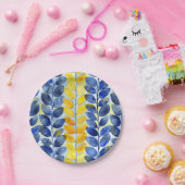 Gelbe und blaue Blätter Pappteller (Party)