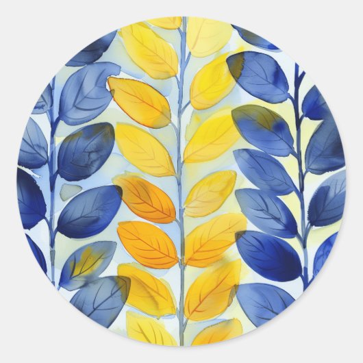 Gelbe und blaue Blätter Runder Aufkleber (Vorderseite)