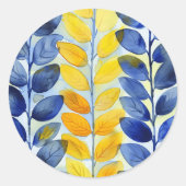 Gelbe und blaue Blätter Runder Aufkleber (Vorderseite)