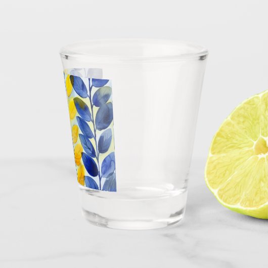 Gelbe und blaue Blätter Schnapsglas (Rechts)