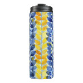 Gelbe und blaue Blätter Thermosbecher (Vorderseite)