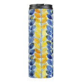 Gelbe und blaue Blätter Thermosbecher (Rückseite)