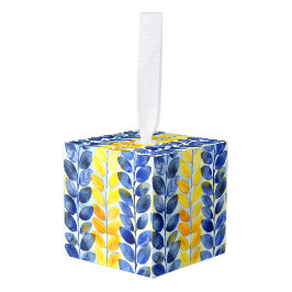 Gelbe und blaue Blätter Würfelornament