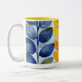 Gelbe und blaue Blätter Zweifarbige Tasse (Links)