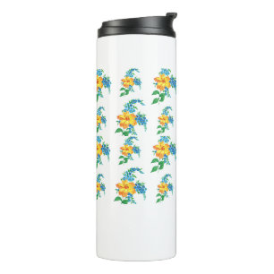 Gelbe und blaue Blume Thermosbecher