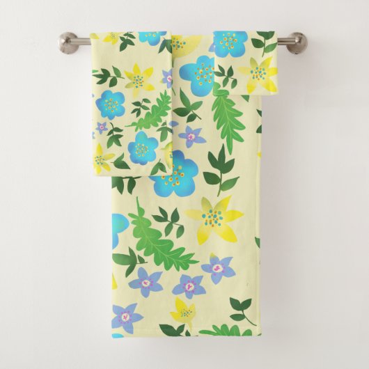 gelbe und blaue Blumen Badhandtuch Set (Insitu)