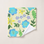 gelbe und blaue Blumen Badhandtuch Set (Waschlappen)