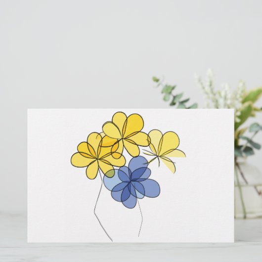 Gelbe und blaue Blumen Briefpapier (Stehend Vorderseite)