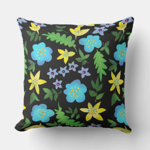 Gelbe und blaue Blumen Kissen