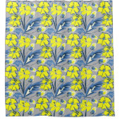 Gelbe und blaue Blumen mit Glitzern. Duschhaube Duschvorhang (Vorderseite)