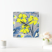 Gelbe und blaue Blumen mit Glitzern. große Uhr (Zuhause)
