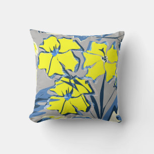 Gelbe und blaue Blumen mit Glitzern. Kissen