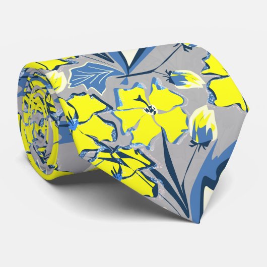 Gelbe und blaue Blumen mit Glitzern Krawatte (Gerollt)