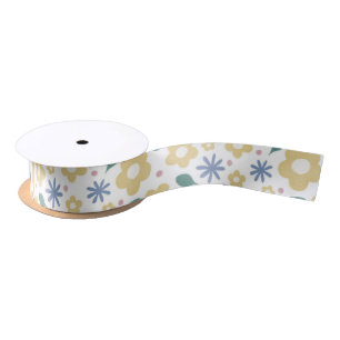 Gelbe und blaue Blumen skizziert Satinband