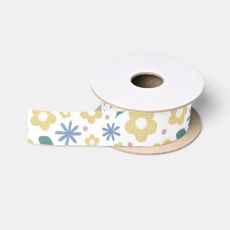 Gelbe und blaue Blumen skizziert Satinband