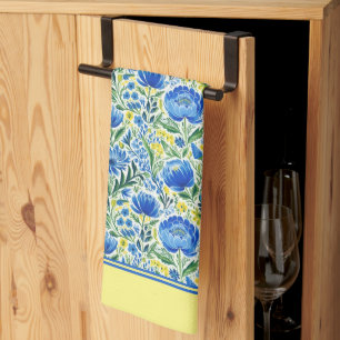 Gelbe und blaue Blumenmuster  Geschirrtuch