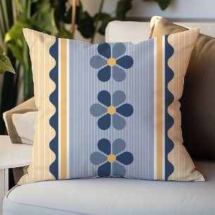 Gelbe und blaue Blumenstreifen Kissen