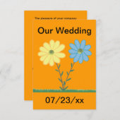 Gelbe und blaue Daisy Blumen Einladungen Hochzeite (Vorne/Hinten)