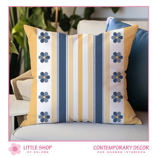 Gelbe und blaue dicke Streifen Blumenmuster Kissen