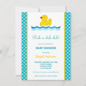 Gelbe und blaue Ente Polka Dots Baby Dusche Invita Einladung (Vorderseite)
