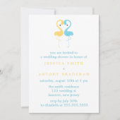 Gelbe und blaue Flamingos Paare Polterabend Einladung (Vorderseite)