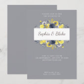 Gelbe und blaue florale Rahmen Hellgrau Hochzeit Einladung (Vorne/Hinten)