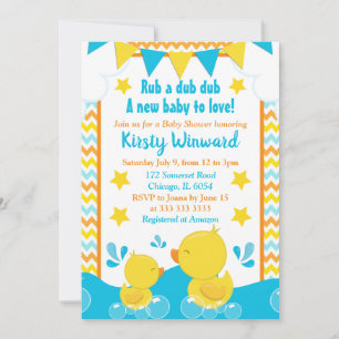 Gelbe und blaue Gummiente mit Punkten Baby-Party Einladung